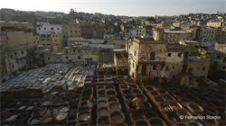 Fes, the ancient political and cultural capital of Morocco from the eighth to the nineteenth century. contains, within its mysterious medina,
the Chouara district, the very symbol of the city for its outdoor tanneries, where the manual leather tanning activity, handed down over the centuries, still operates today.
Ancient actions, hard work, dignity and pride of people, generate skins, among the best in the world, in a surreal scenario that originates in the distant Middle Ages. (2015)